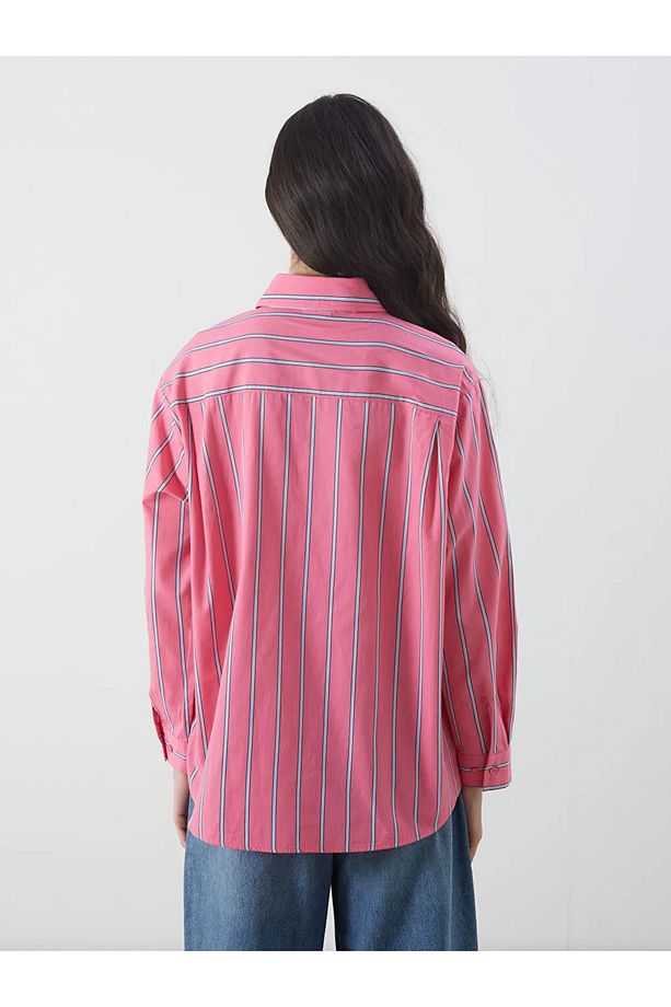 LCW Modest Pembe Çizgili Poplin Kadın Gömlek Tunik - 4