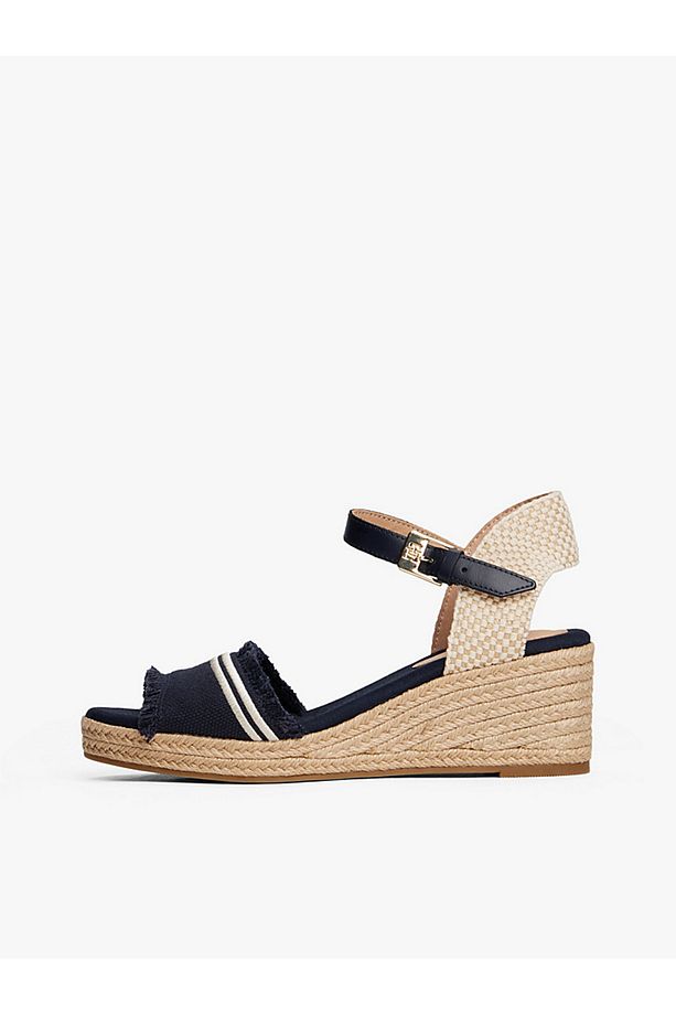 Fringe Canvas Wedge Sandals - 7