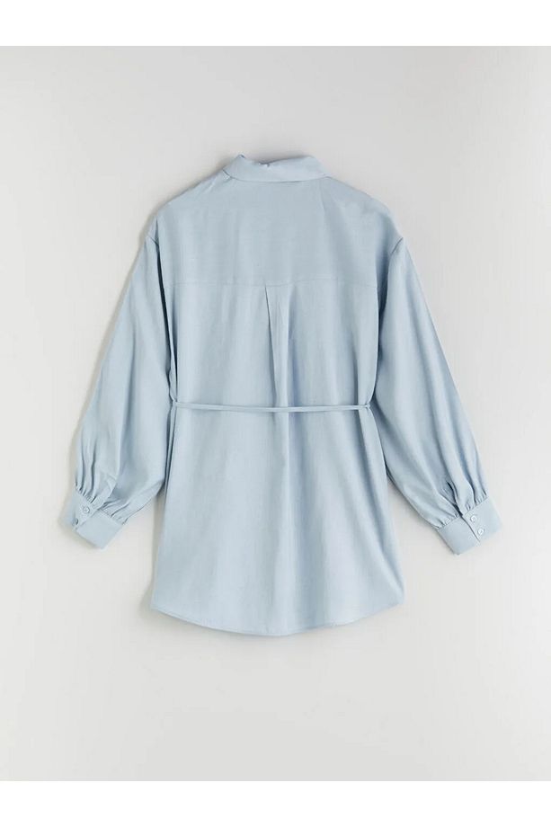 LCW Modest Mavi Keten Karışımlı Kadın Gömlek Tunik - 3