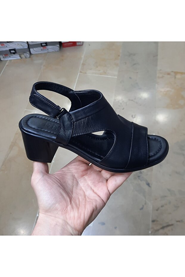 Women's Inside-Outside Genuine Leather Anatomic Sole Thick Heel Open Sandal Shoes