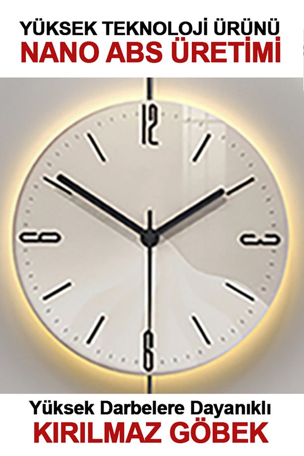 LED backlit clock SİYAH (BÜYÜK BOY 50 X 75 CM) Nano Abs Kırılmaz Göbek, Sarkaçlı Metal Duvar Saati - 2