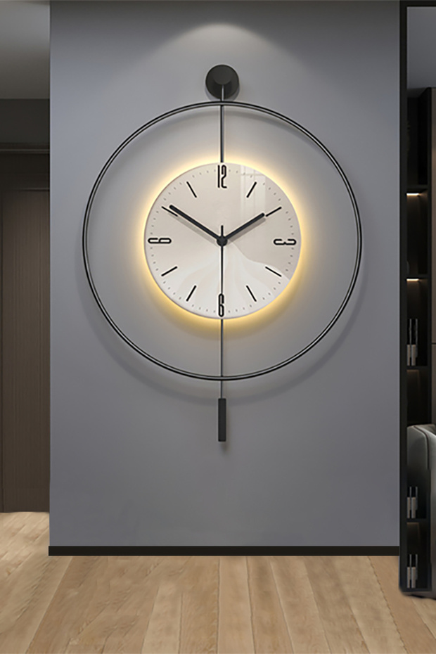 LED backlit clock SİYAH (BÜYÜK BOY 50 X 75 CM) Nano Abs Kırılmaz Göbek, Sarkaçlı Metal Duvar Saati - 1