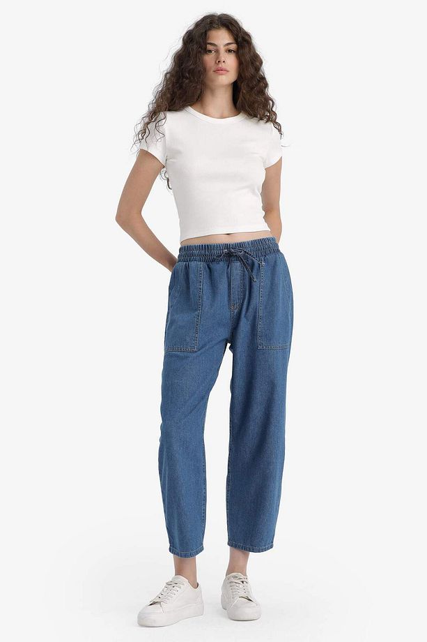 Pull On Carrot Fit Yüksek Bel Crop Fit Yumuşak Jean Pantolon E0954AX25SM - 4
