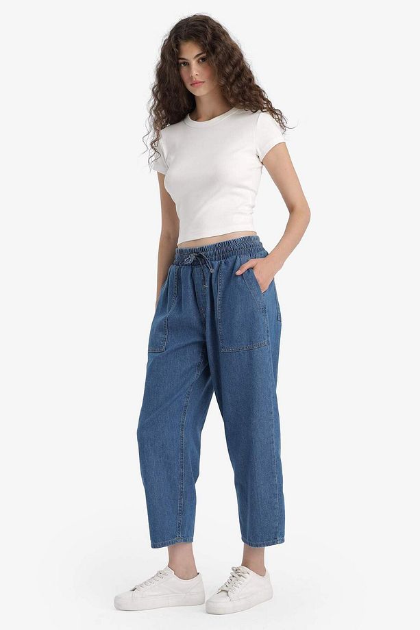 Pull On Carrot Fit Yüksek Bel Crop Fit Yumuşak Jean Pantolon E0954AX25SM - 3