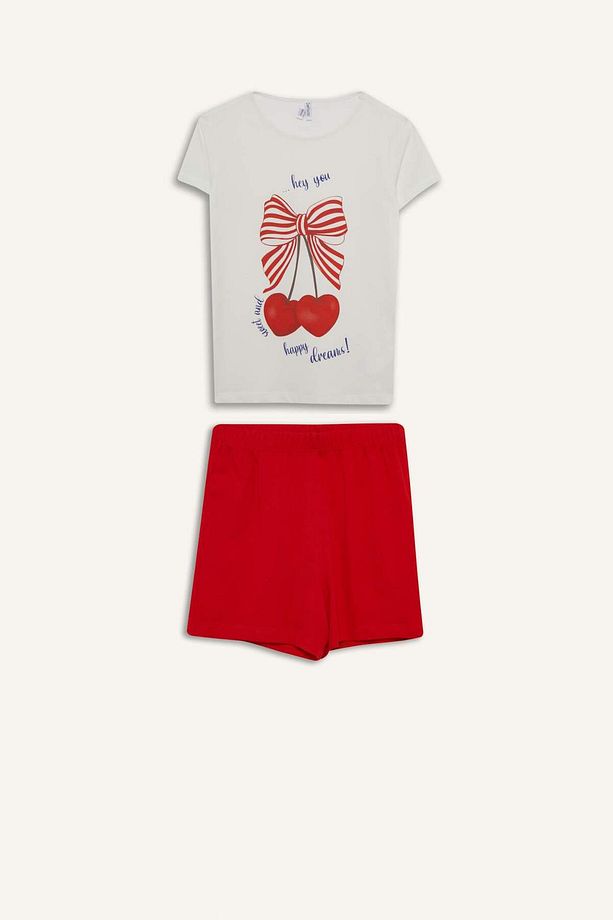 Kız Çocuk Pijama Takımı Baskılı Kısa Kollu Üst Beli Lastikli Şort E0667A825HS - 1