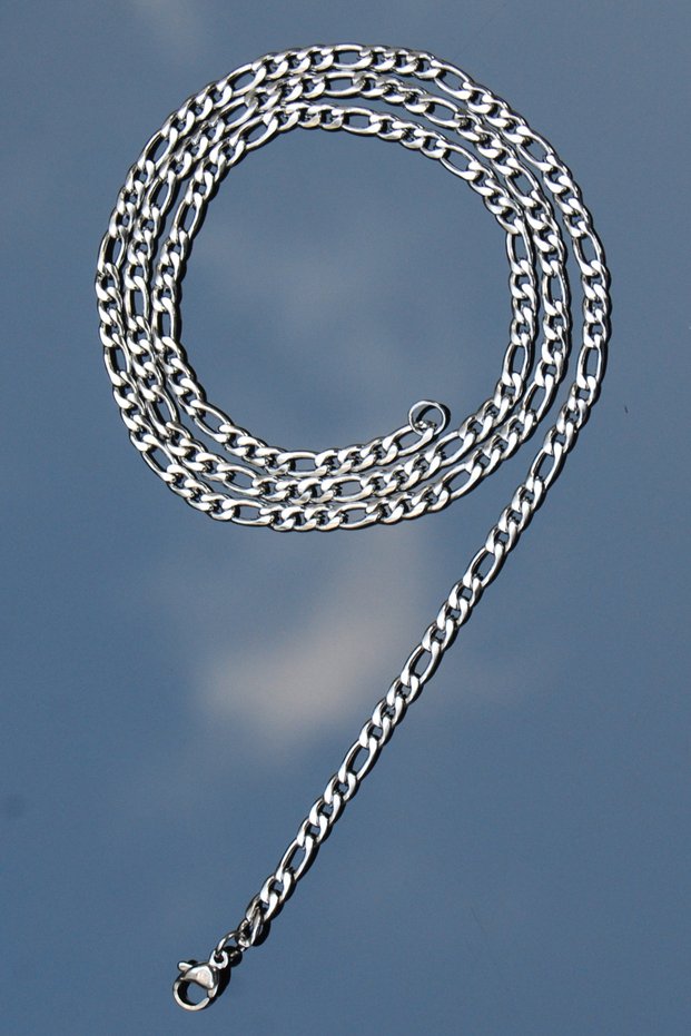 Steel Figaro Chain Necklace 3 mm Silver Color | Non-Tarnish, Unisex, 2 Years Warranty