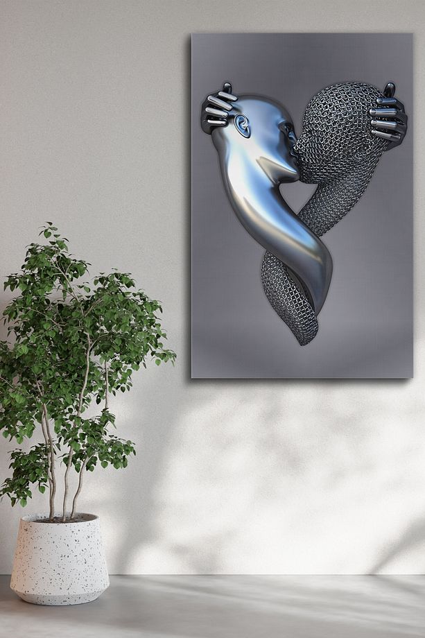 Modern Birleşme Aşk Temalı Sevgili Sanatsal Tek Parça Kanvas - Canvas Tablo - 1