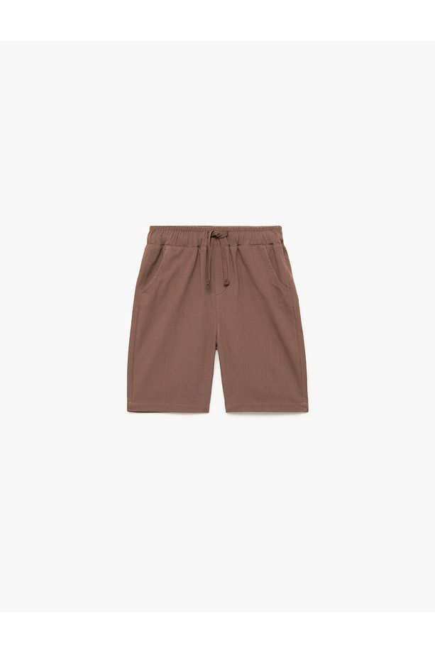 Beli Bağcıklı Pamuklu Cep Detaylı Basic Bermuda Şort - 1