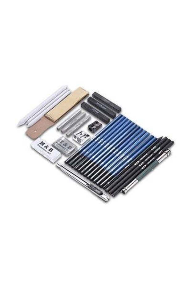 مجموعة أقلام رسم احترافية مكونة من 32 قطعة باللون الأزرق/الأسود