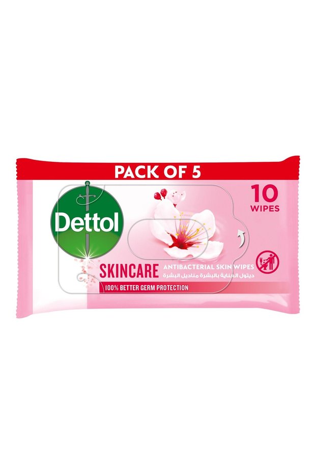 Skincare Antibacterial Skin Wipes 5 X 10pcs 99.9% Germ Protection & Gentle Skin Care