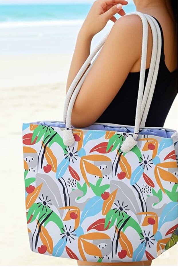 Lined Zippered Pocket Women's Beach Bag - Summer Large Size Bag