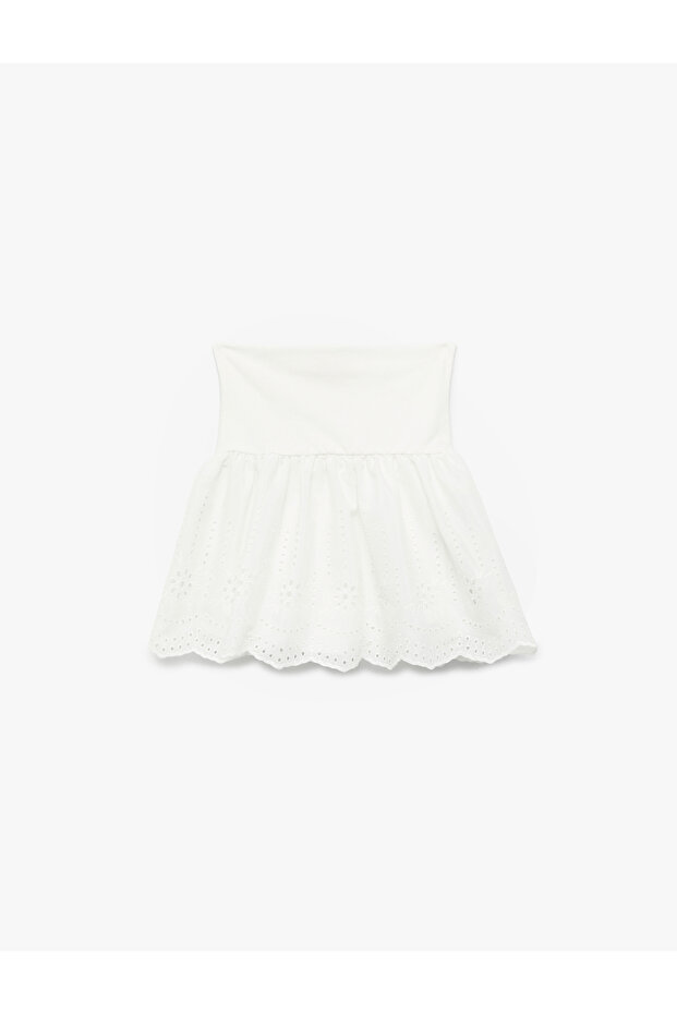 Cotton A-Line Shorts Scalloped Embroidered Skirt