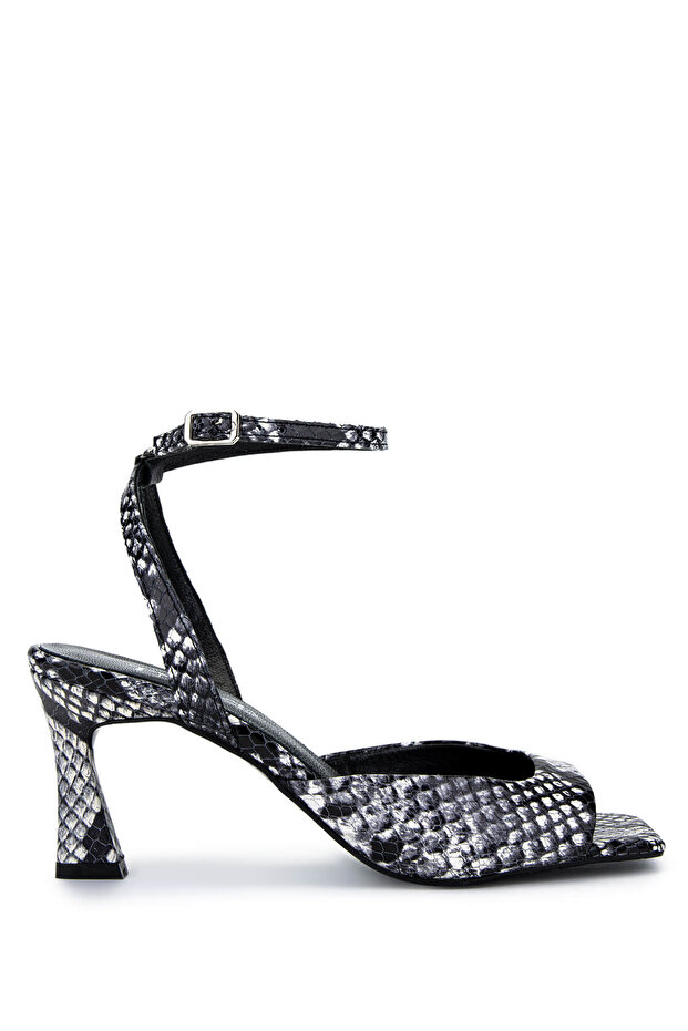 Women's Genuine Leather Black/White Snake Heeled Shoes