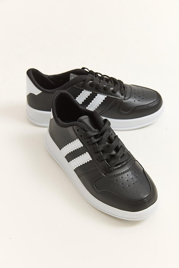Double Stripe Lace-Up Sports Shoes Black
