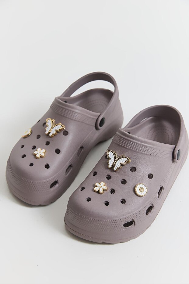 High Sole Women's Slippers with Accessories Gray