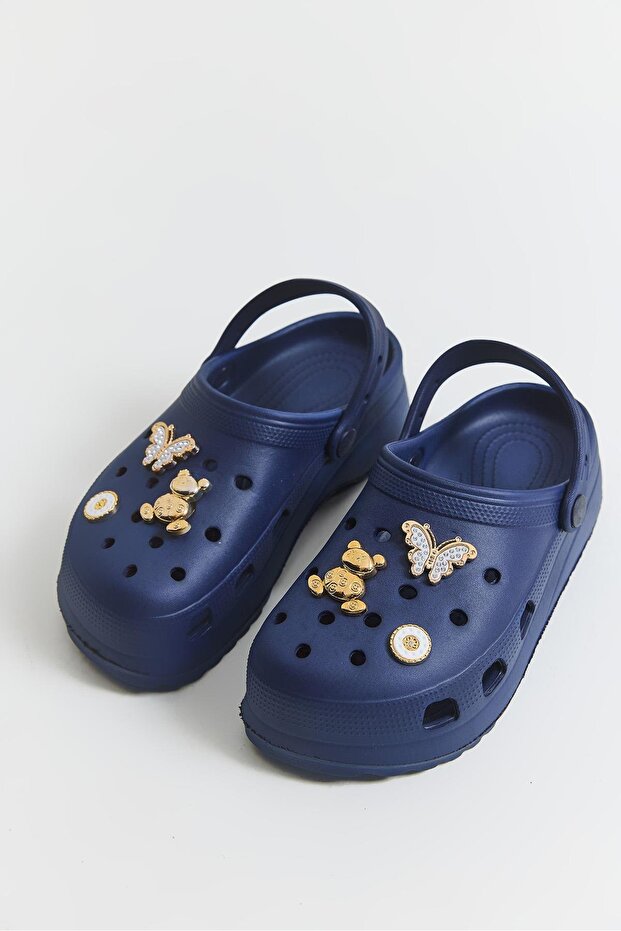 High Sole Women's Slippers with Accessories Navy Blue