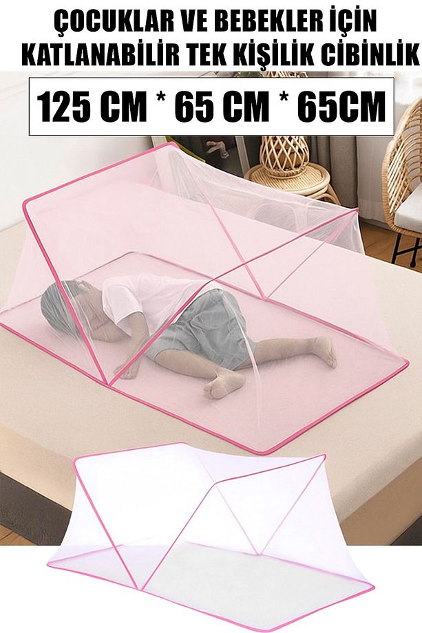 KATLANABİLİR PEMBE ÇOCUK VE BEBEK KAMP CİBİNLİK - 1