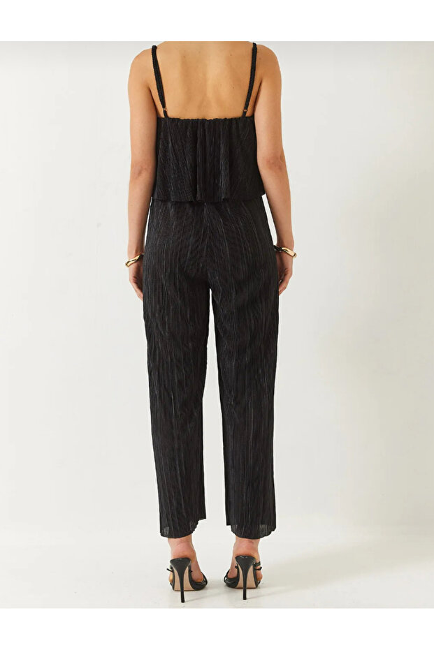 Kadın Askılı Pliseli Siyah Tulum - 2