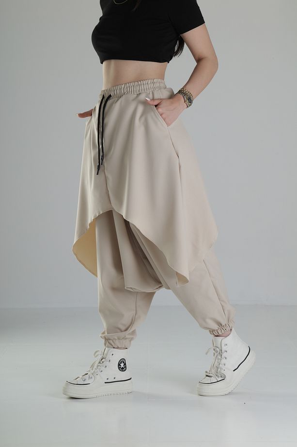 Oversize Şalvarlı Bej Jogger Pantolon - 2