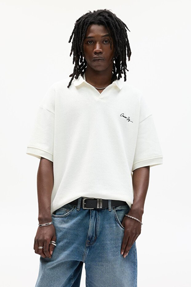 Nakışlı yazılı triko polo - 2