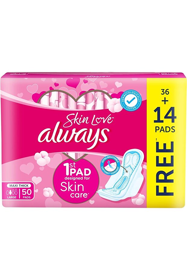 Skin Love Cottony Soft Maxi Thick Large Sanitary Pads (50 Pack)