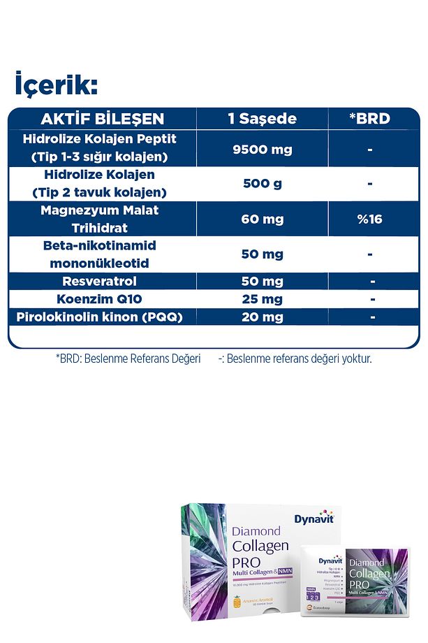 Diamond Multi Collagen 30 Saşe - Hidrolize Peptit Tip 1-2-3 Kolajen, Resveratrol - 5