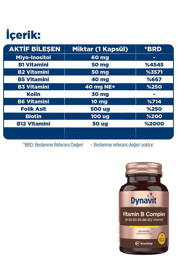Vitamin B Complex - 50 Kapsül, B1, B2, B3, B5, B6, B12 Desteği - 4