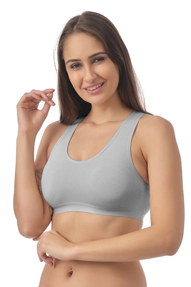 Combed Cotton Padded Thick Strap Sports Bustier11601817 Gray