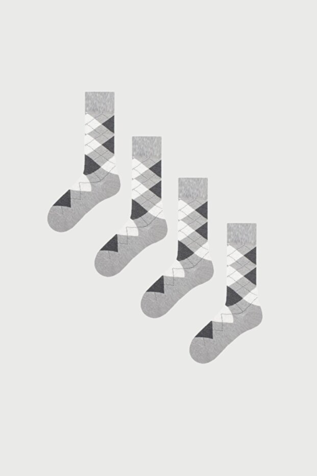 4-Piece Plaid Patterned Men's Socks - 1