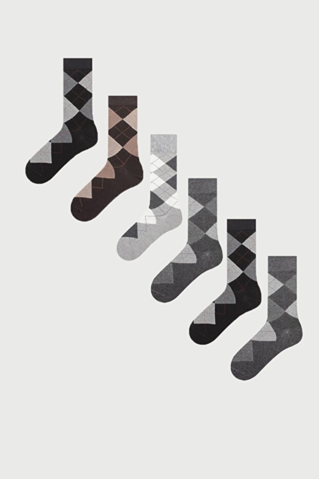 6-Piece Plaid Patterned Men's Socks - 1