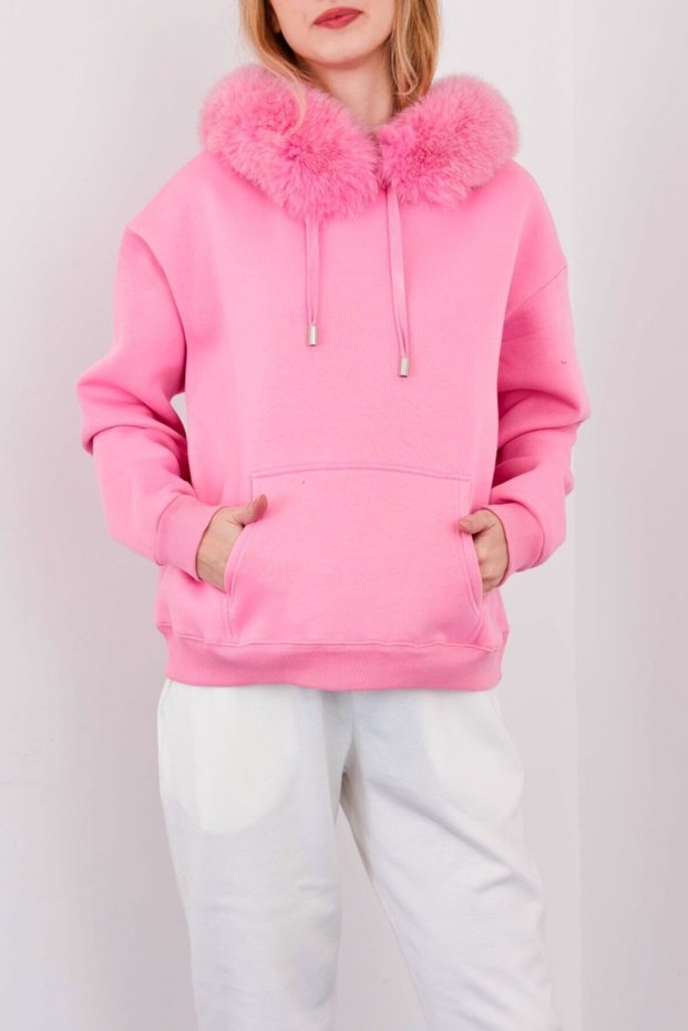 Pembe Kapüşonlu Sweatshirt