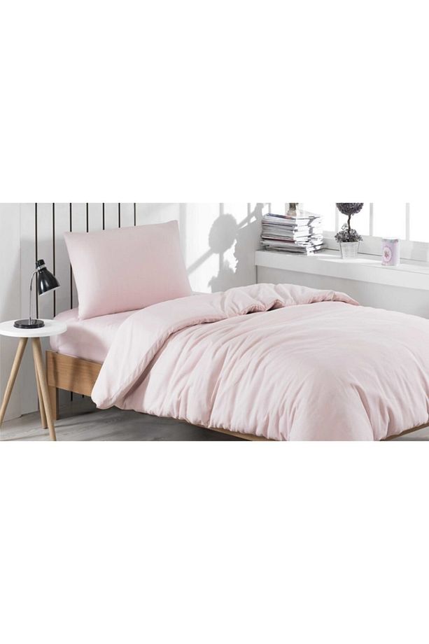 Mer-tim Tek Kişilik Pamuklu Ranforce Lastikli Nevresim Takımı 160x220 - Toz Pembe - 1