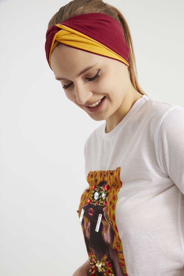 Mustard-cherry Boutique Design Women's Bandana Hair Band, Extra Soft, Flexible, Natural, Combed Cotton