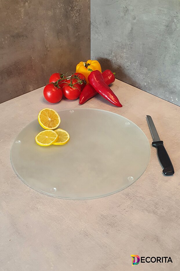 Glass Cutting Board - Glass Cutting Table| Satina Glass| Diameter 32cm