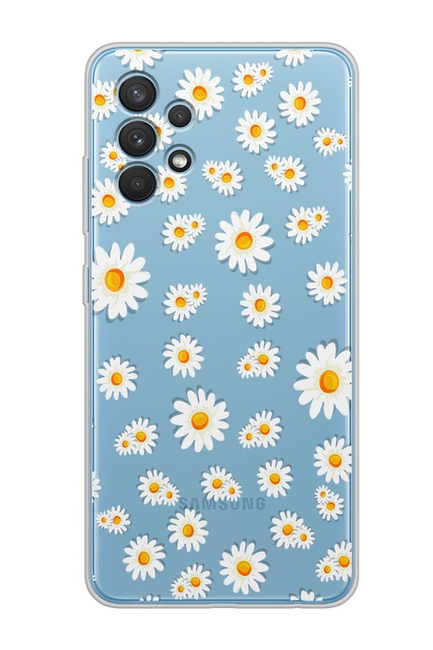 Super Transparent Phone Case for Samsung Galaxy A32 Full Daisy Design