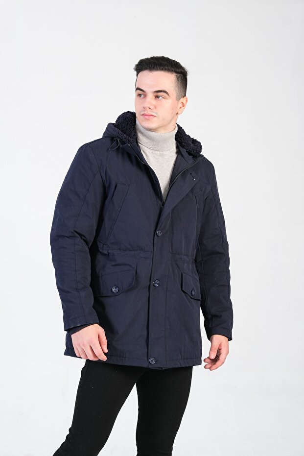 Erkek Lacivert Kapüşonlu Parka - 2