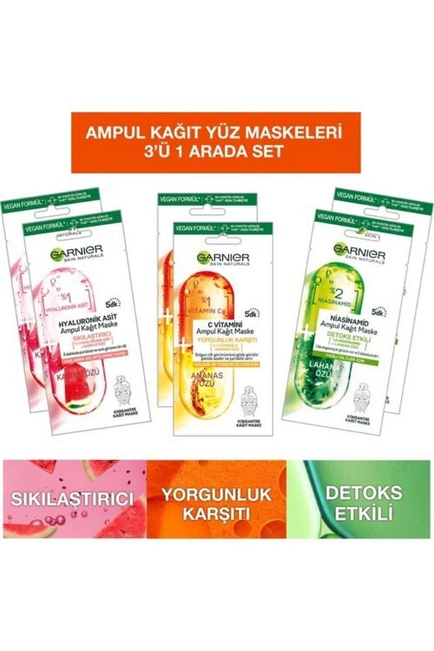 Ampul Kağıt Yüz Maskeleri 3'ü 1 Arada 6'lı Set - 1
