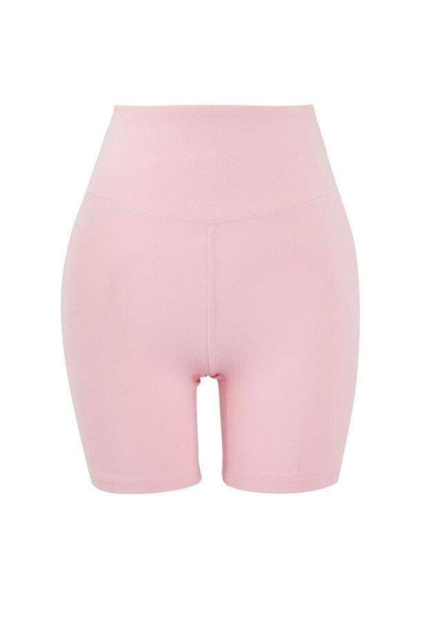 Pembe Fırçalı Soft Kumaş İç Bel Cep Detaylı Örme Spor Şort/Kısa Tayt THMSS24TY00020 - 7