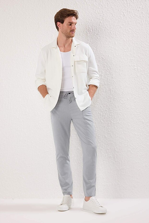 Açık Gri Slim Fit Beli Bağlama Detaylı Lastikli Kumaş Dokuma Pantolon TMNAW25PL00027 - 1