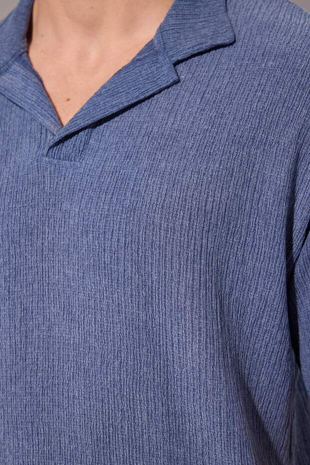 Indigo Oversize/Geniş Kesim Dokulu Örme Polo Yaka T-shirt TMNSS25PO00045 - 3