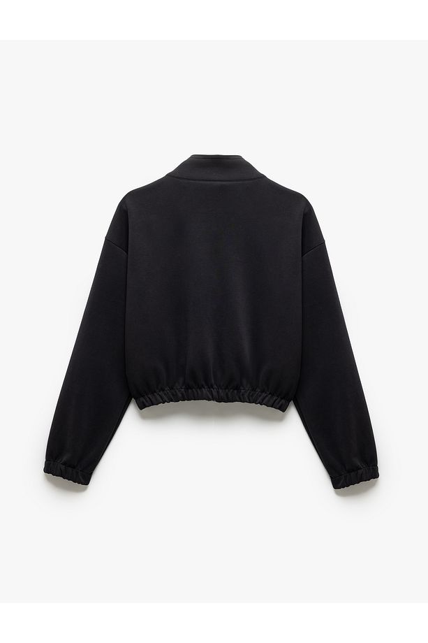 Bomber Ceket Crop Kalın Modal Kumaş Düğmeli Cep Detaylı - 4
