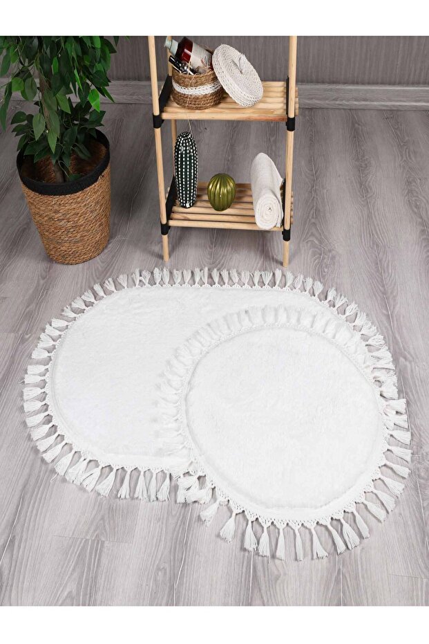 My Evilla Modern Simirna Decorative Plush Oval Pompom Fringed Toilet Seat Set