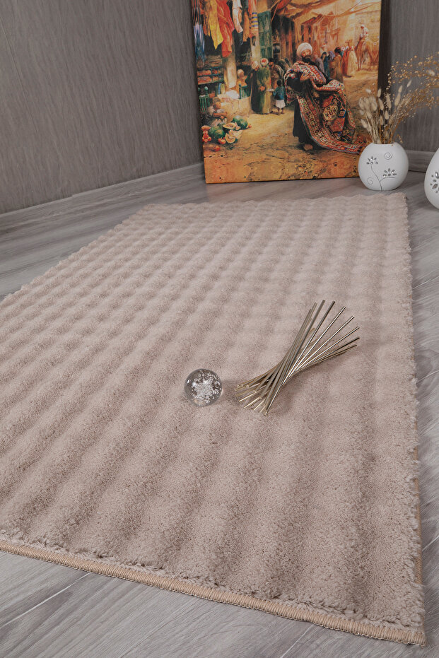 Decorative Bubble Long Pile Soft Puffy Plush Non-Slip Washable Living Room Hallway Carpet Runner Beige