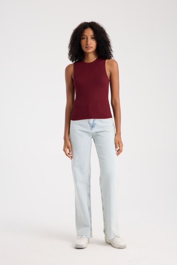 Basic Bordo Kolsuz Crop Kadın Triko - 8