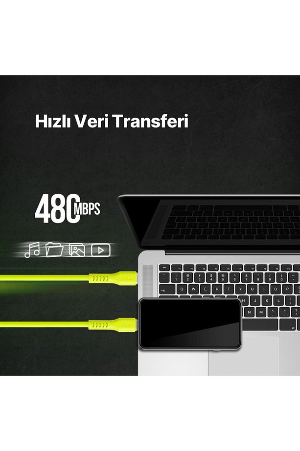USB-C - USB-C 120cm 60W PD/QC Hızlı Şarj/Data Kablosu - 4