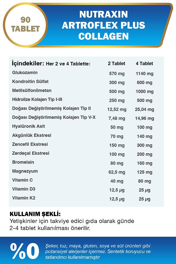 Artroflex Plus Collagen Tip 1 2 3 5 10 90 Tbl Magnezyum Bromelain Yumurta Kabuğu Glukozamin Msm - 4