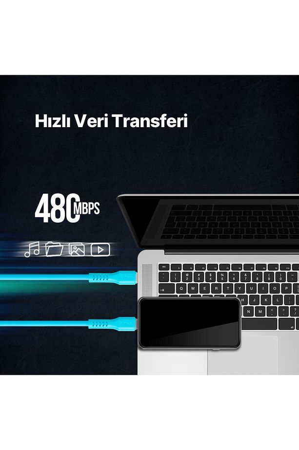 USB-C - USB-C 120cm 60W PD/QC Hızlı Şarj/Data Kablosu - 4