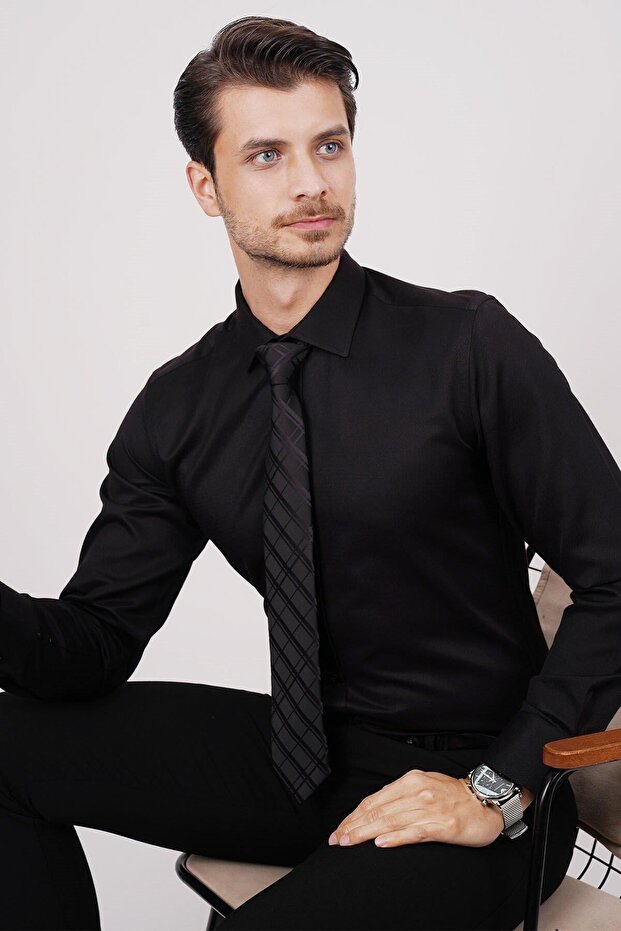 Black Armure & Black Diamond Pattern Gift Boxed Shirt Tie Set