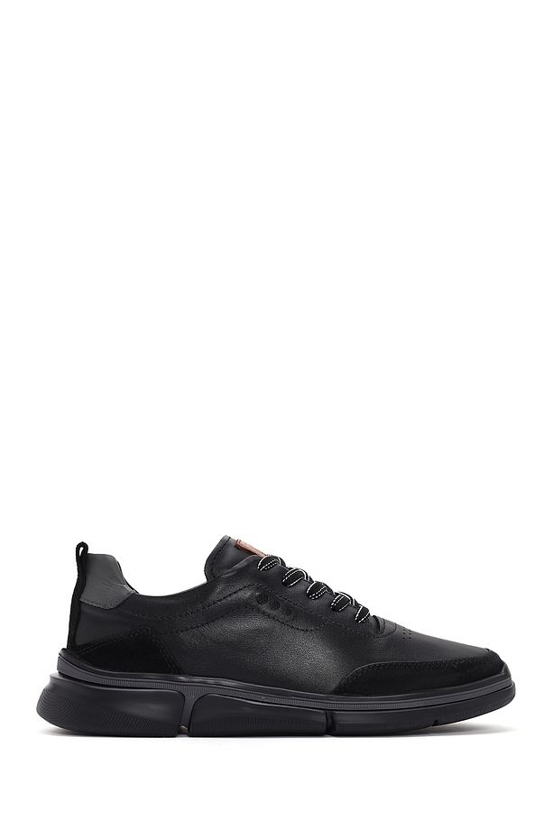 Erkek Siyah Bağcıklı Kalın Tabanlı Deri Sneaker 24sfd623518 - 1