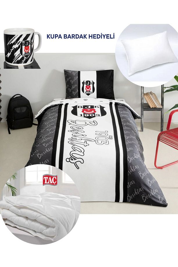 Lisanslı Beşiktaş 1903 Glow Tek Kişilik Pamuk Nevresim Takımı Yorgan Yastık - 1